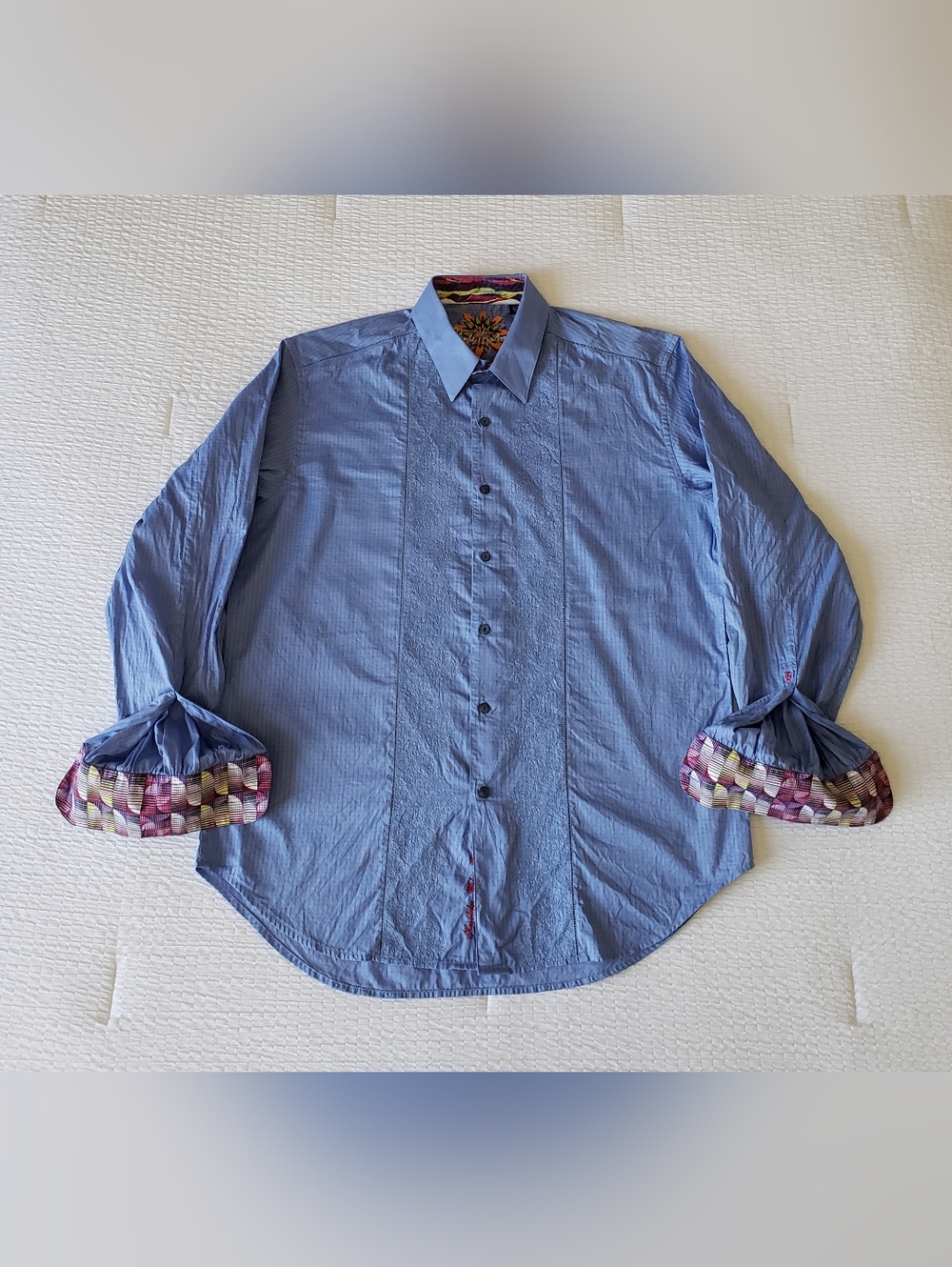NWOT! ROBERT GRAHAM Men's Flip Cuff & Collar Embroidered BD LS Shirt (L) Blue